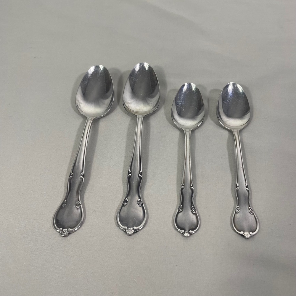 Vtg Montgomery Ward Stainless Spoons Flatware Floral Fiddle 2 Tsp 2 Soup Spoons